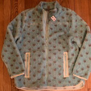 Brand New Talbots T Sherpa Woven Trim Polka Dot Jacket PM - aquamarine and grey